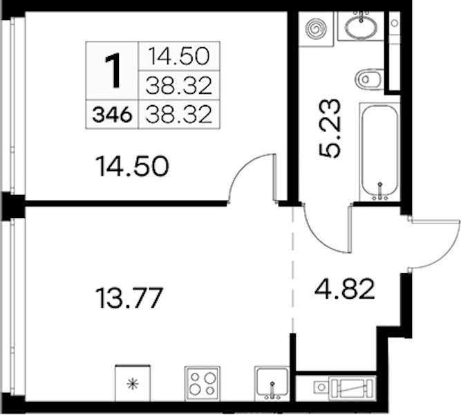 1-комнатная квартира 38.32 м², 18/19 эт., ЖК «GloraX Aura Vasileostrovsky»